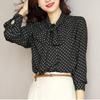 Spring and Autumn Shirts Women's Polka Dot Shirt Collar Lace-up Long-sleeved One-button Cardigan Tops Fashion Trend