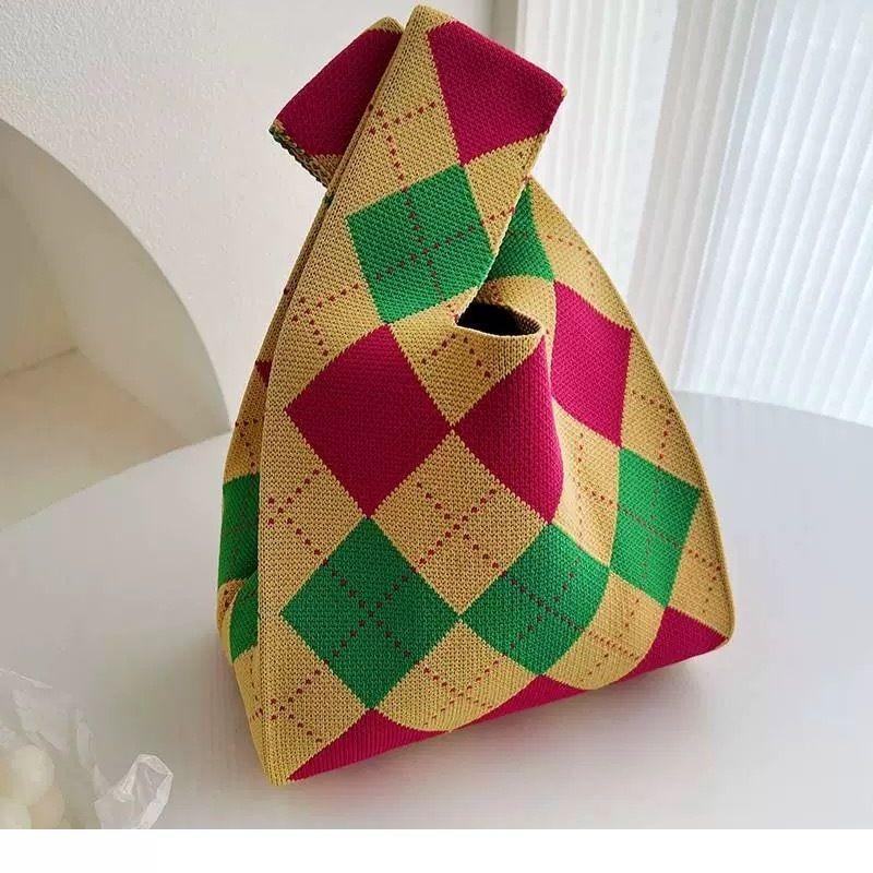 Square Rhombus Rhombus Stripe Geometric Knitted Gift Bag Handbag Handbag Handbag Tote Bag