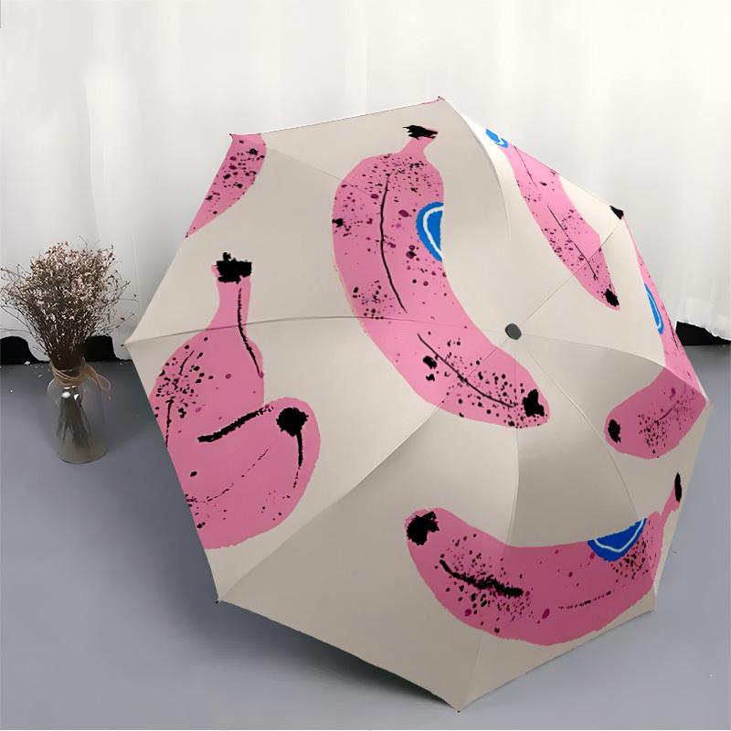 1pc Pink Bananas Open/Close Folding Umbrella, All- Portable Umbrella for & Men, Stylish Accessory (Holiday Gift) 8-Rib Yy251213129