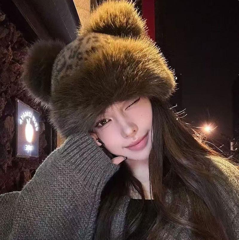 

Plush Thick Warm Bucket Hat With Bear Ear Leopard Print Fisherman Hat Women s Winter Hat Panama Cap Ear Protection Russian Hat