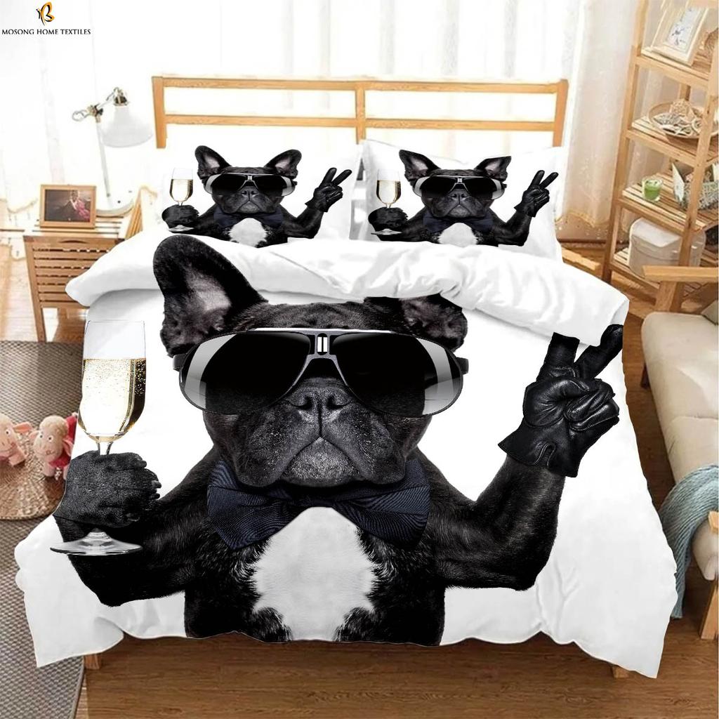 Roztomilý Pes Zvíře 3D Tištěný Povlak na Peřinu Ložní Souprava Povlak na Peřinu Povlak na Polštář Měkký a Pohodlný Povlak na Přikrývku 3 Kusy