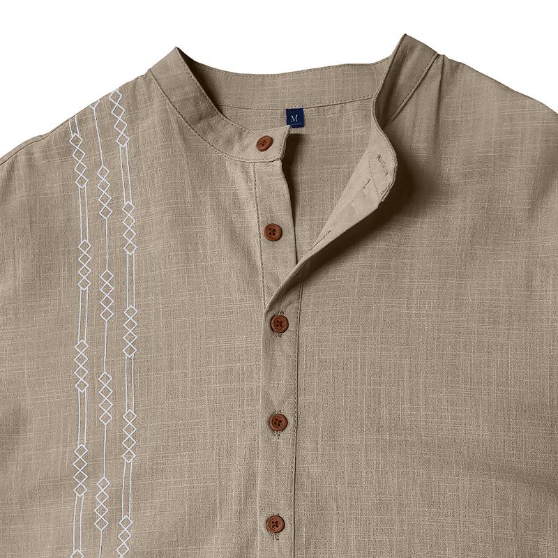 Men S Slim Fit Printed Button Down Casual Cotton Linen Shirt