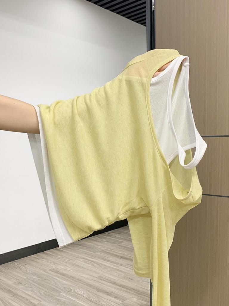 Women's Yellow Milk Color Pleated Waist Slimming Long Sleeve T-Shirt, Early Autumn 2025 Collection