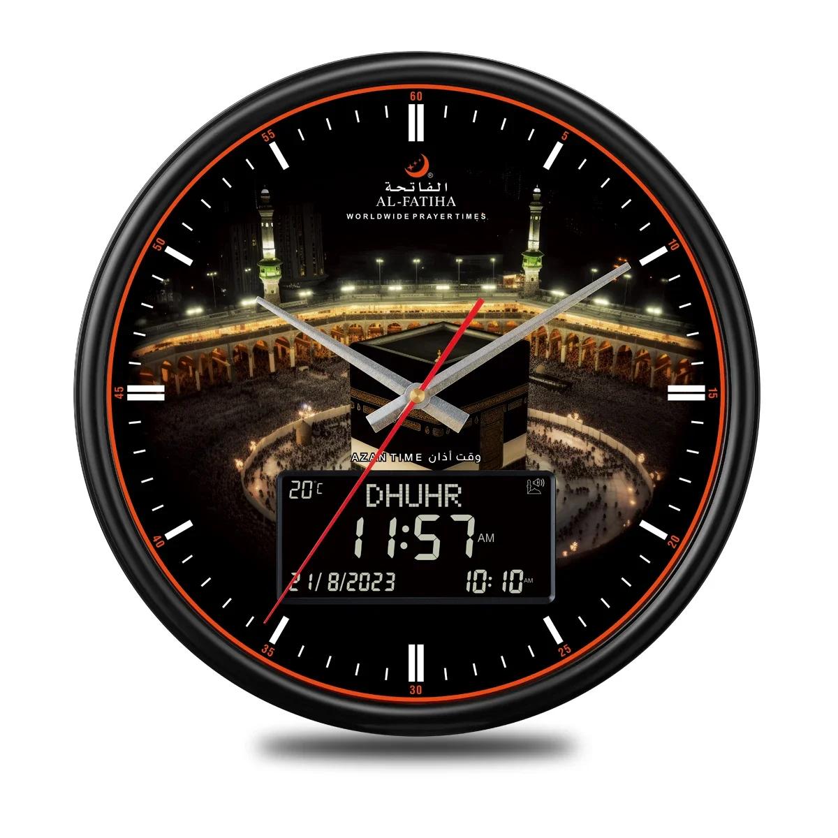 

Настенные часы с азаном, мусульманские часы, цифровые-аналоговые часы с календарем хиджры, будильник времени фаджра, часы для мечети чёрный