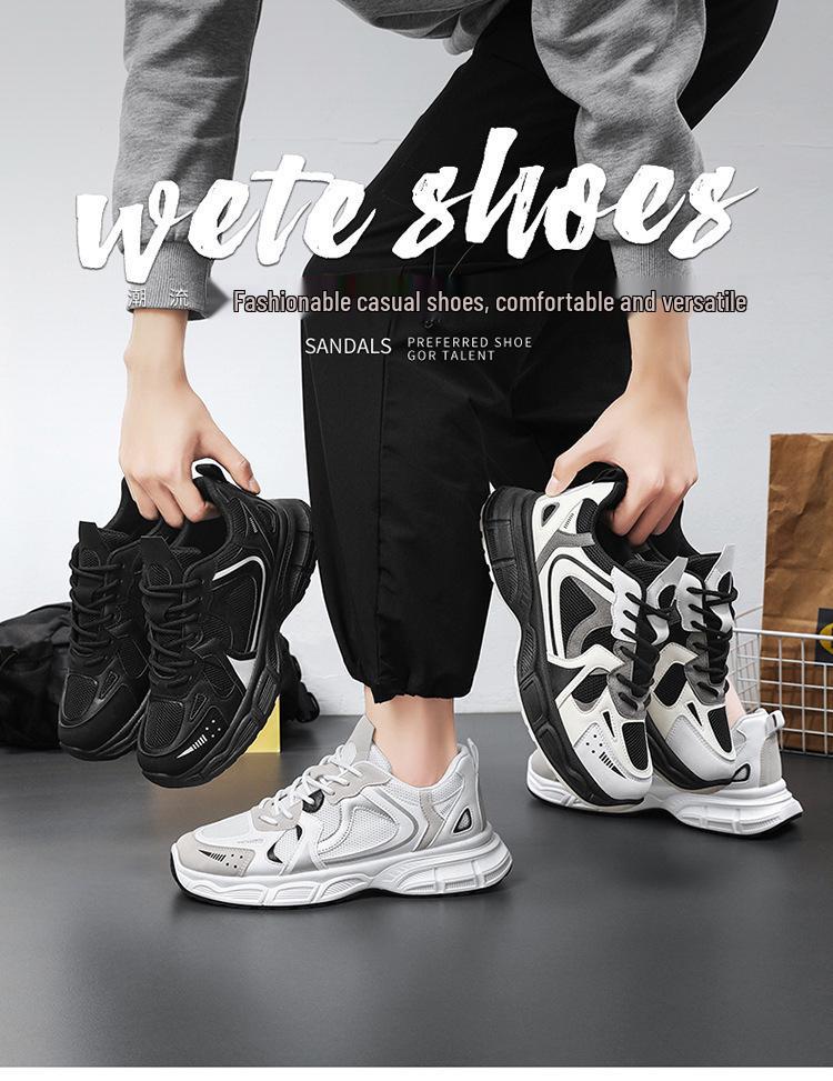 Spring Men's Breathable Mesh Sneakers - Trendy, Versatile, Thick-Soled Casual Running Shoes