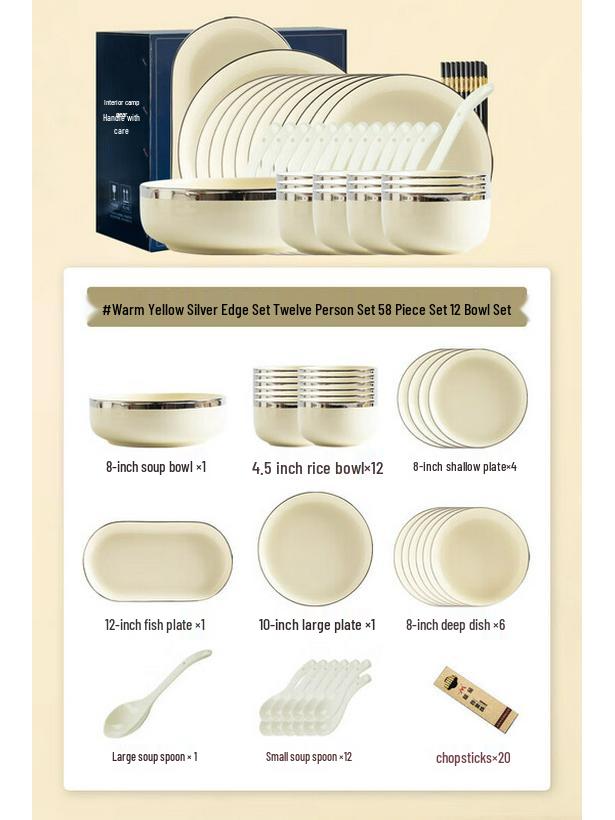 Modranka Modern Luxury Silver Rim 58-Piece Dinnerware Set