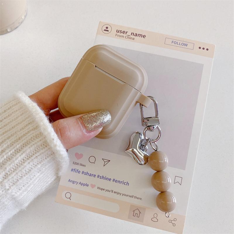 Solid color beaded heart case suitable for AirPods Pro 1st generation, 1st generation Pro 1st generation Apple Bluetooth earphone case