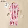 ZANZEA Women Print Casual Turn Down Collar Loose 3/4 Sleeve Long Dress