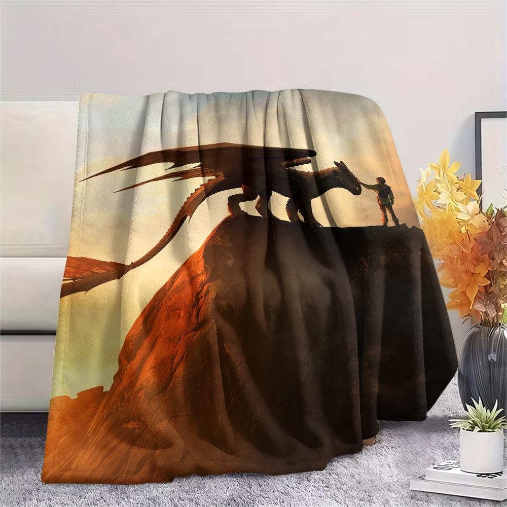 How To Train Your Dragon Hiccup & Toothless Flannel Blanket, High Quality Comfortable for All Seasons, Home Decor, Warmth and Comfort for Gifts.