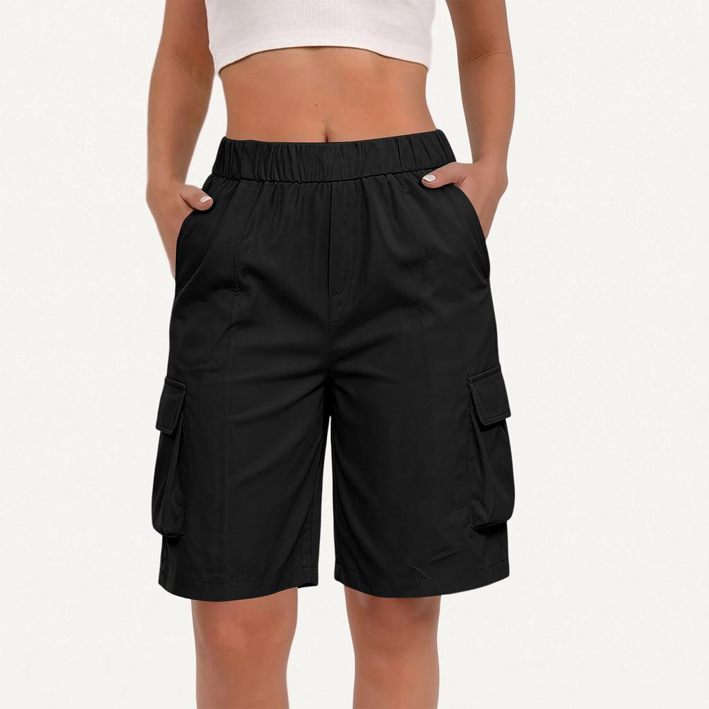 Damen High Waist Lockere Cargo-Shorts mit Taschen Weiter Bein Outdoor Wandershorts Lässige Leichte Unterteile für den Sommer