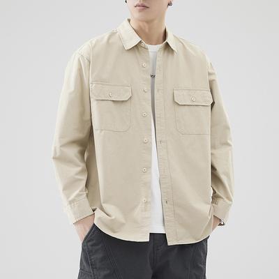 Neues Hemd im japanischen Stil aus reiner Baumwolle für Herrenbekleidung, lockere Tasche für Herrenarbeit, großformatige langärmlige Hemdjacke