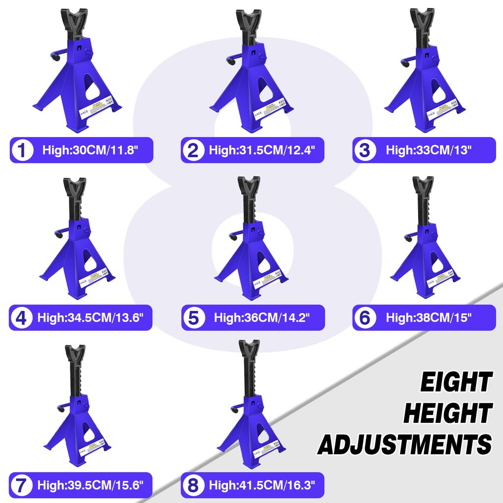 DayPlus 2pc 3 Ton Heavy Duty Steel Axle Stands for Car Van, 9-Stage Adjustable Range of 290-430mm Repair Lifting Tool Jack Stand