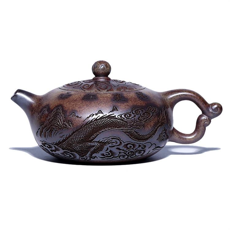 

200ml Aesthetic Yixing Purple Clay Teapots Master Handmade Dragon Xishi Pot Raw Ore Agilawood Section Mud Kettle Zisha Tea Set