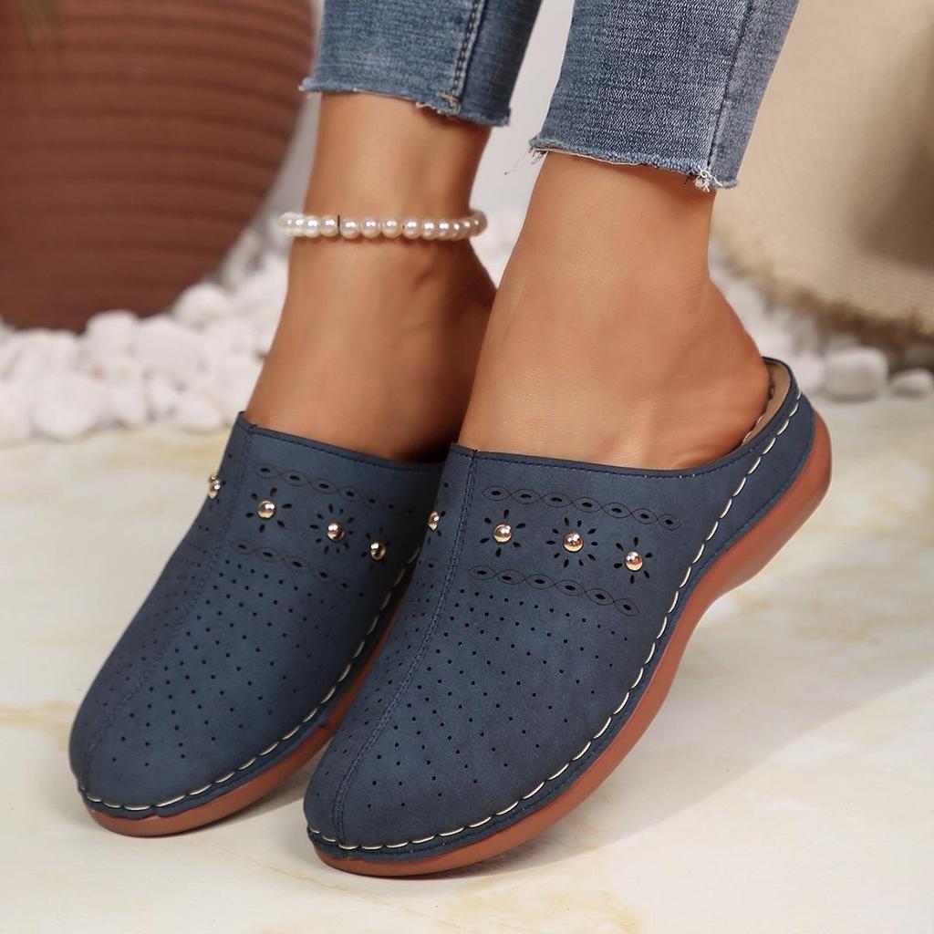 2025 Women's Thick-Soled Closed-Toe Backless Casual Slippers, Plus Size Round-Toe Summer Design