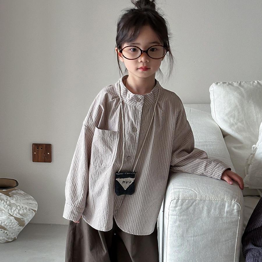 Jiaye Kids' 2025 Spring Striped Long Sleeve Shirt for Boys and Girls Retro Cardigan