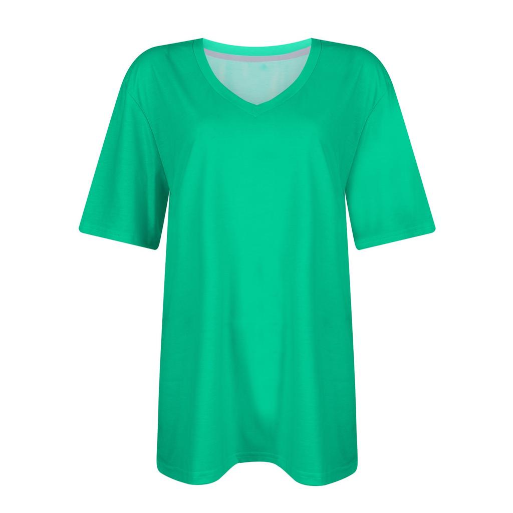 Women's Fashion V-Neck Classic Loose Color Casual Short Sleeve T-Shirt