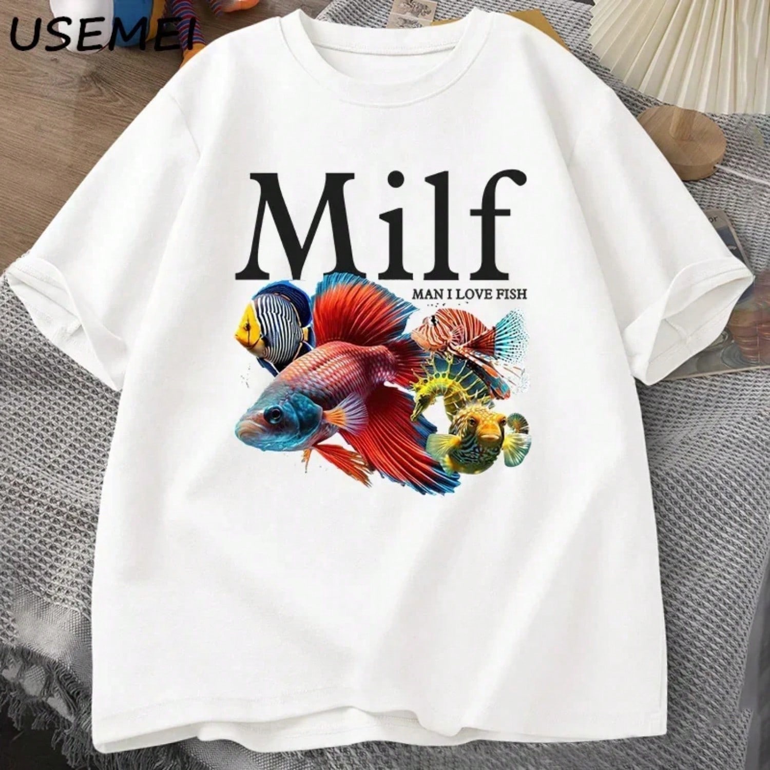 Man I Love Fish MILF TShirt Funny Fish Lover T-Shirt unisex Fisherman unisex s Wounisex T-Shirt Harajuku Street Top Fitness Streetwear S разноцветный