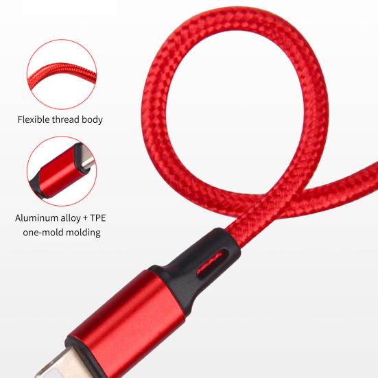 Charging Cable Three-in-One Fast Charge Nylon Braided 2A 8Pin Type-C Micro USB Charging Cord Mobile Phone Wire for Home
