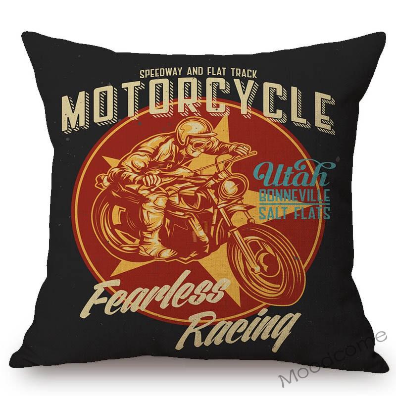 18" Vintage Motorcycle Club Poster Born To Ride Live To Ride Throw Pillow Case Us Funky Style Boy Husband Gift Cushion Cover