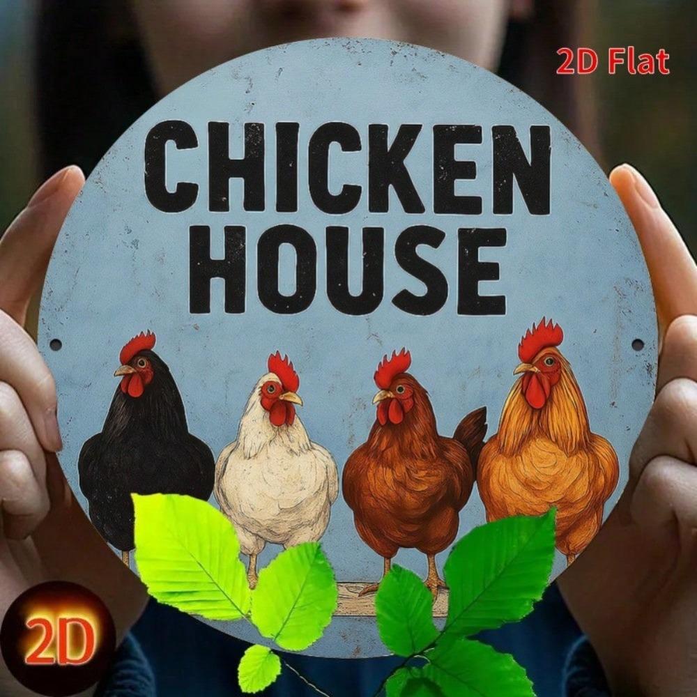 Vintage Chicken Coop Metal Sign Rustic Wall Art Round Iron Decor Home Office Cafe Garage Gift