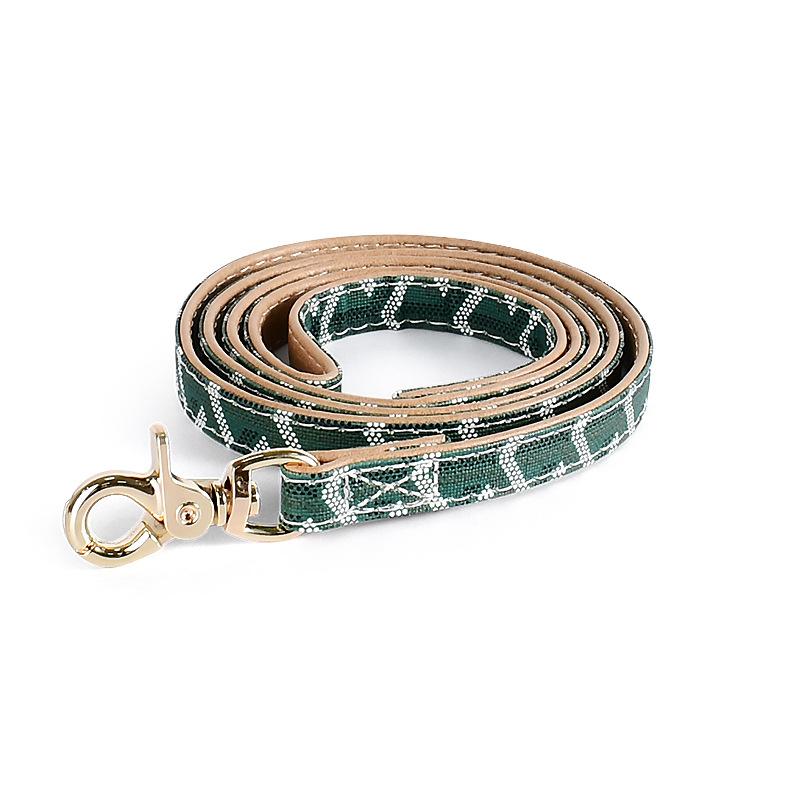 Soft Leather Pet Collar and Leash Set Luxury Snakeskin Pattern Dog Collar Traction Rope Outdoor Adjustable Walking Pet Leash