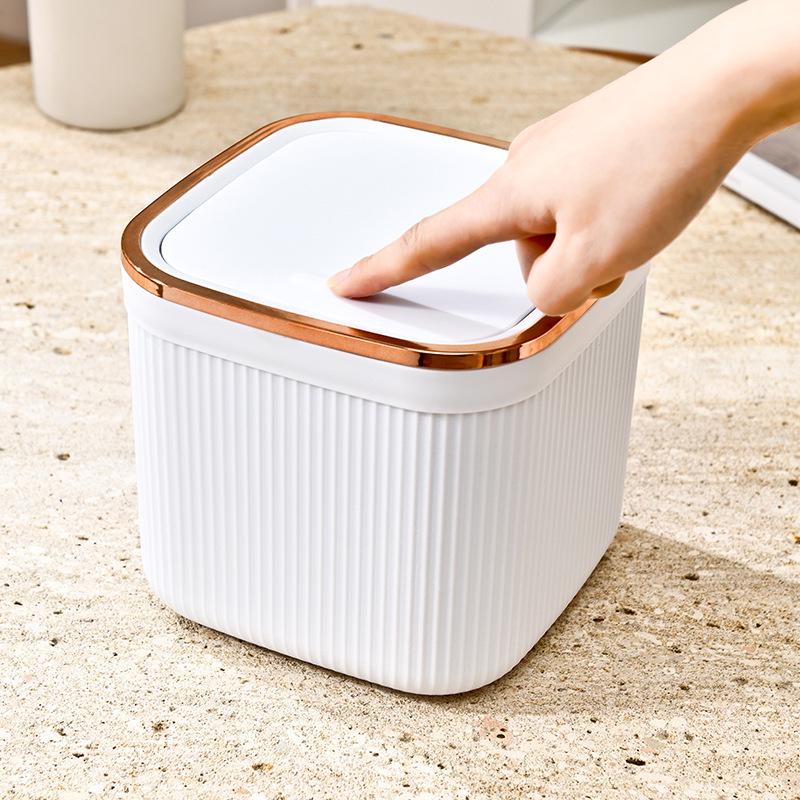 Mini Desktop Trash Can with Pop-Up Lid for Office and Home