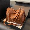 Leather Women's Handbag, Retro Casual Single Shoulder Crossbody Bag for Commuting, Zipper Closure, Large Capacity Tote Bags