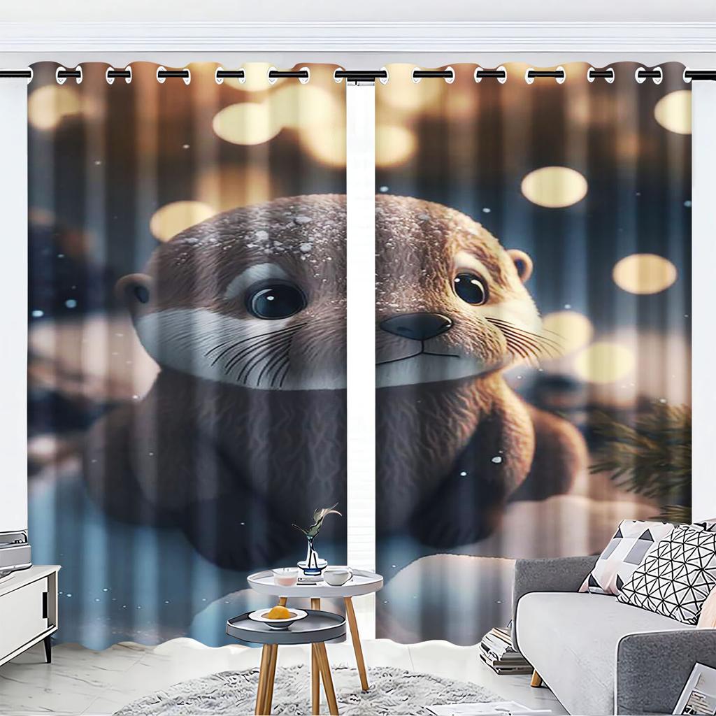 Otter, Animal Anime Printed Curtains For Living Room Home Decor  Blackout Curtains Bedroom Drapes Cartoon Christmas