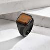 Brauner Tigerauge Steinring für Männer Jungen, Geometrischer Quadratischer Stein Siegelring aus Edelstahl, Lässiger Schmuck Geschenk