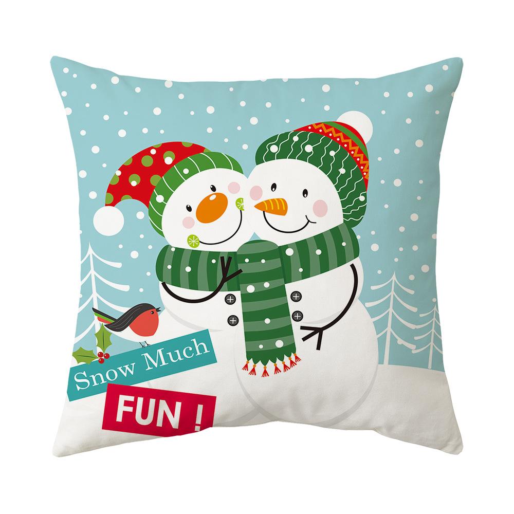 Cute Cartoon Snowman Santa Claus Print Pattern Cushion Cover Home Living Room Sofa Decoration Square Pillow Pillow Cover