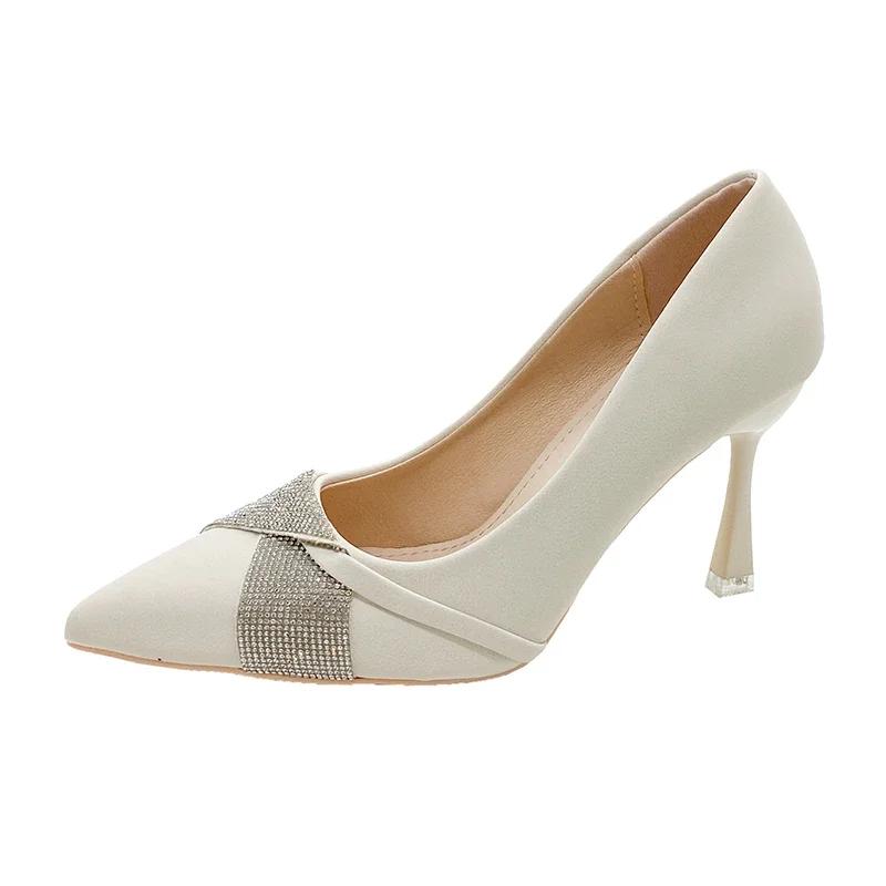 2024 Hot Selling Versatile Women's Shoes Rhinestone Decorated Pointed Toe Shallow Mouth Professional Dress Slip-On Women's Shoes