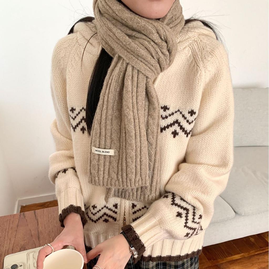 New Autumn and Winter Women's Figure Eight Scarf Wool Blended Knitted Solid Color Sweet Korean Style Versatile Fashionable Warm Scarf