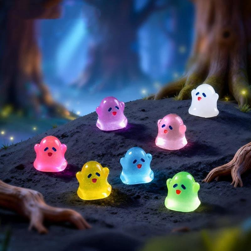Glowing Mini Ghost Figurine 10Pcs Resin Craft Ornament for Halloween Fairy Garden Desktop Home Party Decor