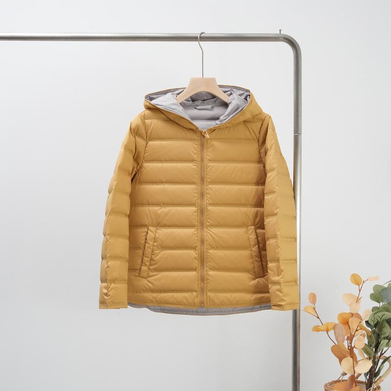 Fashionable Light and Thin Hooded White Duck Down Pressed Glue Contrasting Color Down Jacket Women's Short Korean Version Jacket Tide