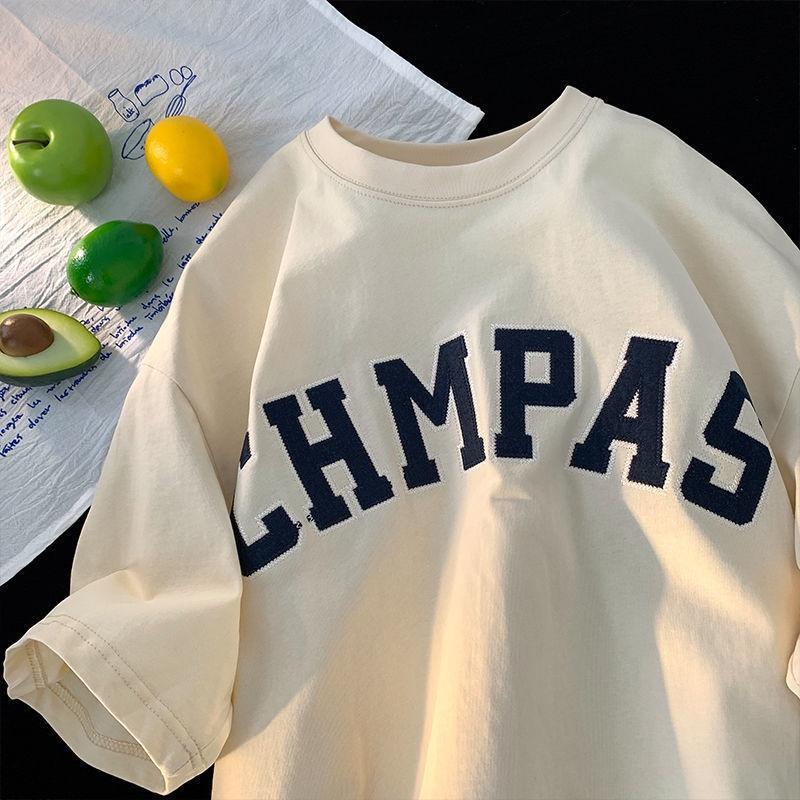 

Classic Round Neck Shortsleeved Tshirt Female Student Letter Printing Loose Top Couple Halfsleeved Fashionable Tshirt 4XL