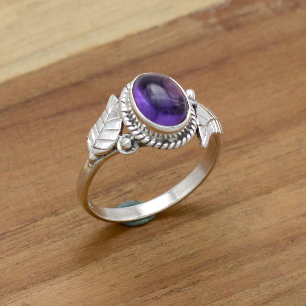 Natural Amethyst 925 Sterling Silver Ring, Oval Gemstone Women Handmade Ring Jewelry,  Sterling Silver Artisan Ring Unique Jewelry,