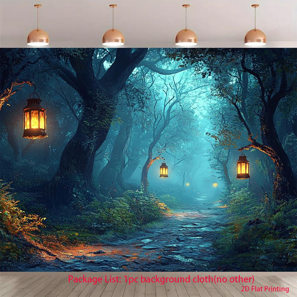 2D plan 1-piece set of magical forest glowing lanterns and winding path UV printed magical background cloth 150X100