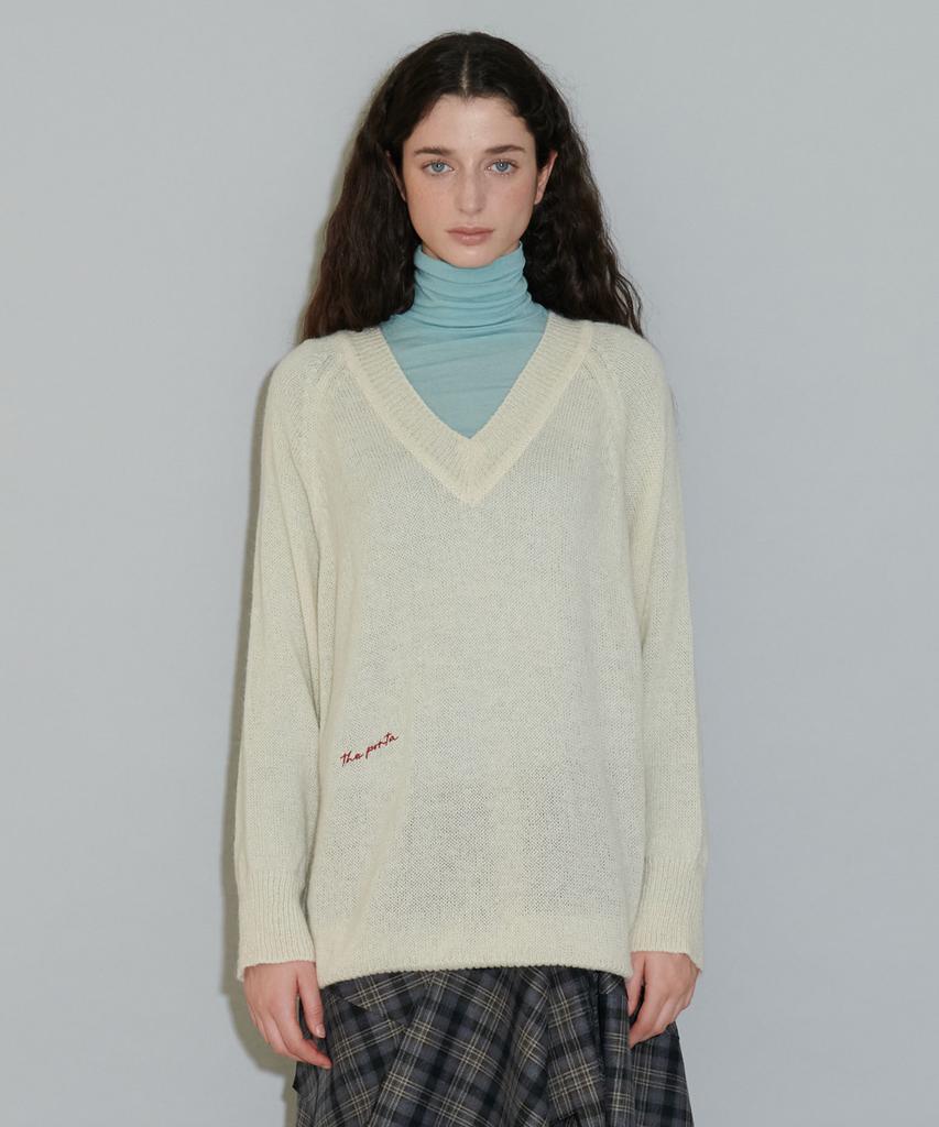 THEPORTA Theporta Logo V-Neck Knit, Ivory