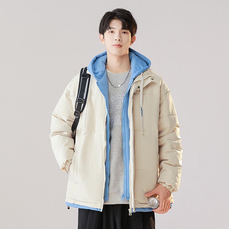 Ubrania bawełniane Męskie Fałszywe Dwuwarstwowe z Kapturem Pogrubione Termiczne Ubrania Bawełniane Para Luźny Płaszcz Damska Kurtka Zimowa