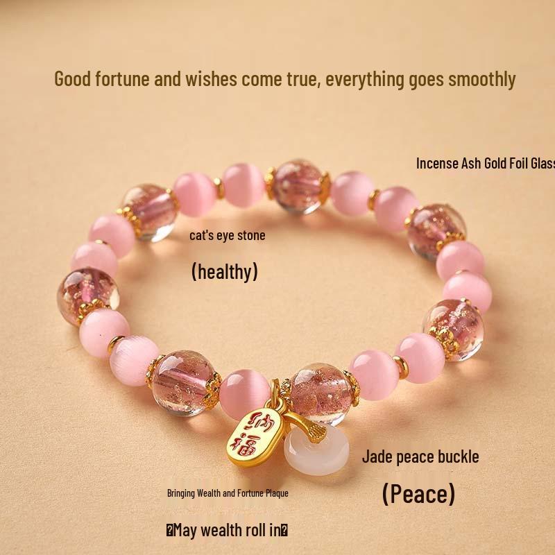Luminous Cat's Eye Ash Glass Bracelet: Women's Luck-Changing Crystal Ornament