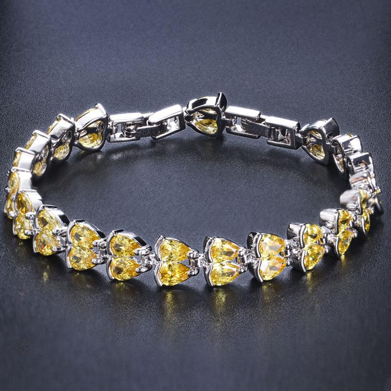 Pera Elegant Purple CZ Crystal Silver Color Leaf Shape Link Chain Tennis Bracelet for Women Fashion Prom Party Jewelry Gift B052