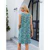 Summer Spring Printed Strapless Casual Loose Knee-Length Dress Sleeveless V-Neck Polyester Fiber Wide Waist Gown Dress