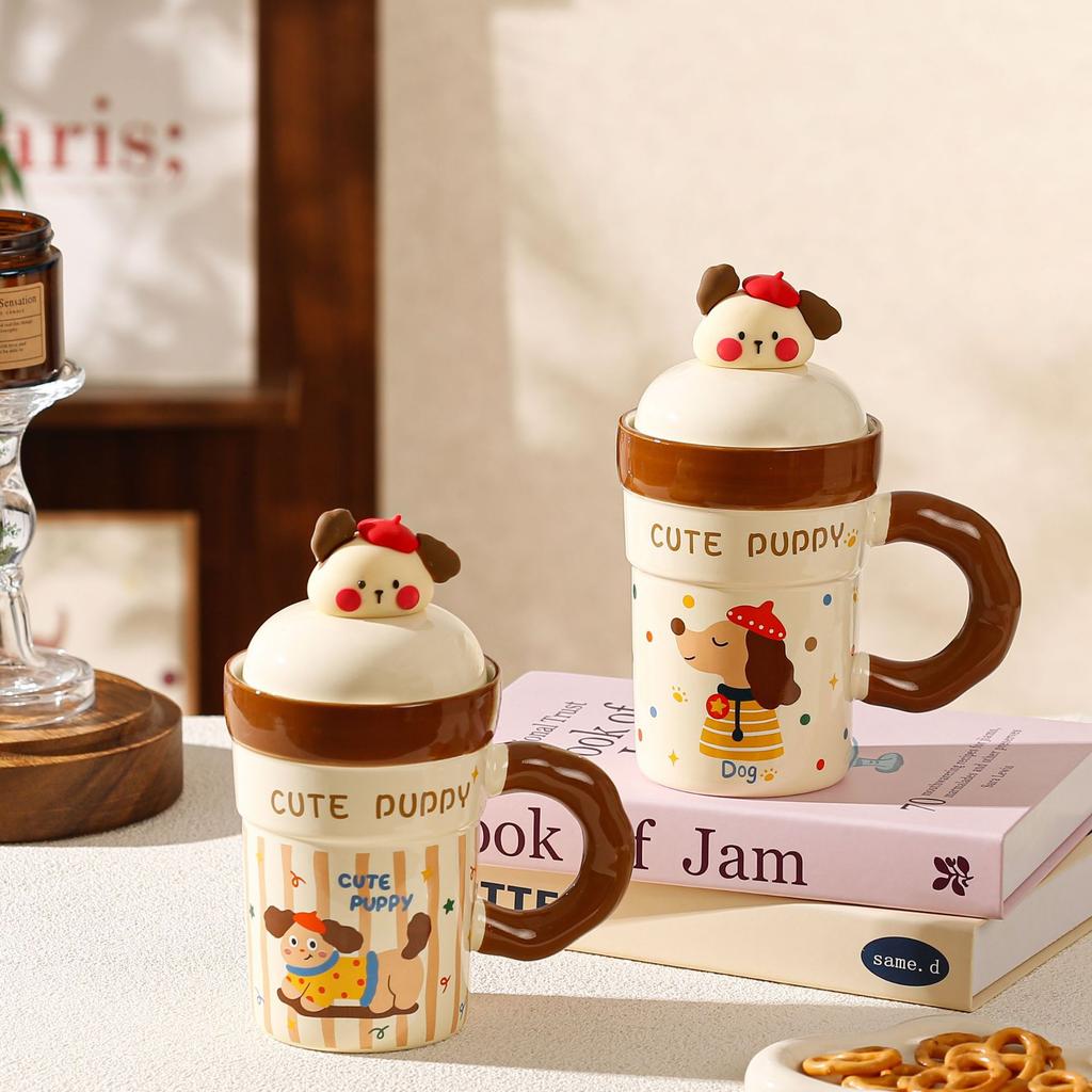 Kreativer Magnetbecher mit Puppe Souvenir Cartoon Niedliches Haustier Keramiktasse Paar Wassertasse mit Deckel Zuhause Büro