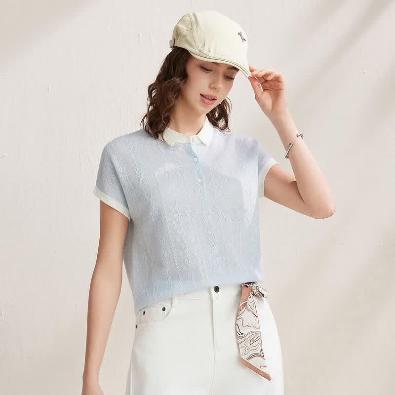 Zhao Jun Women's Lace Jacquard Knit Short Sleeve Top
