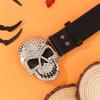 Rhinestones Skull Buckle Belt for Women Men with Rivet Studded Hiphop Belt for Jeans Popular Rockers Waist Accessories