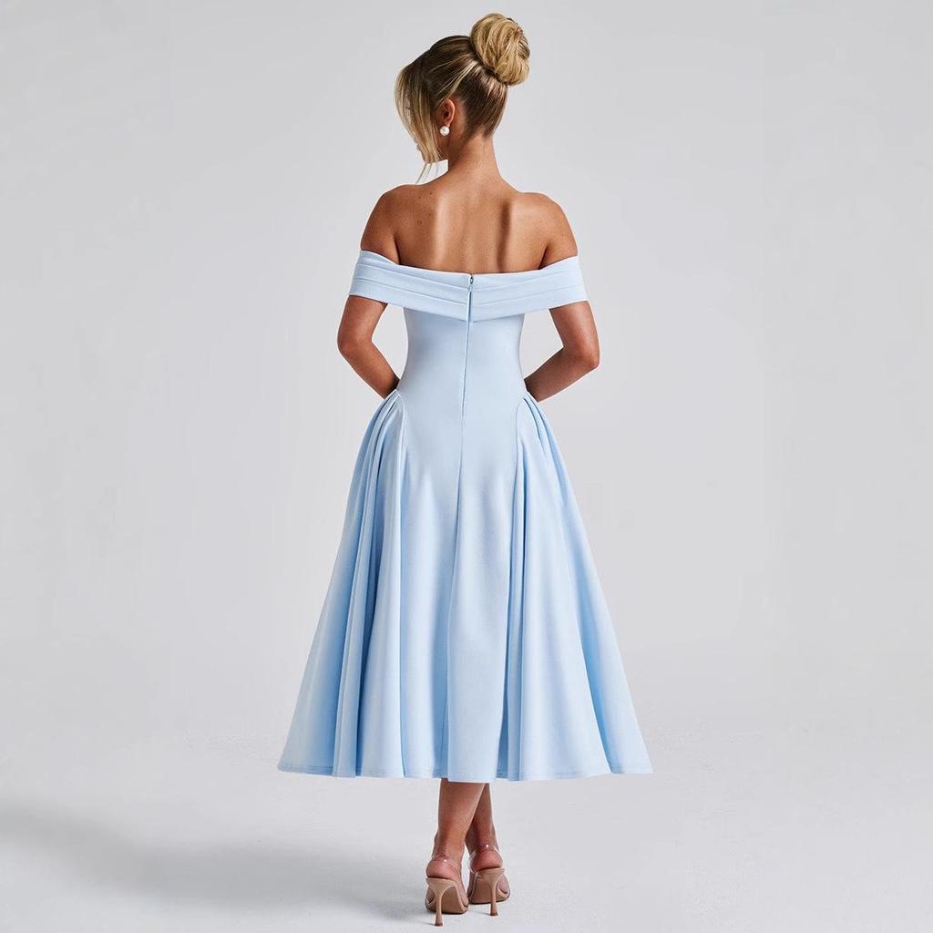 2025 Spring Fashion Solid Color Off-the-Shoulder Backless Bandeau Dress for Women