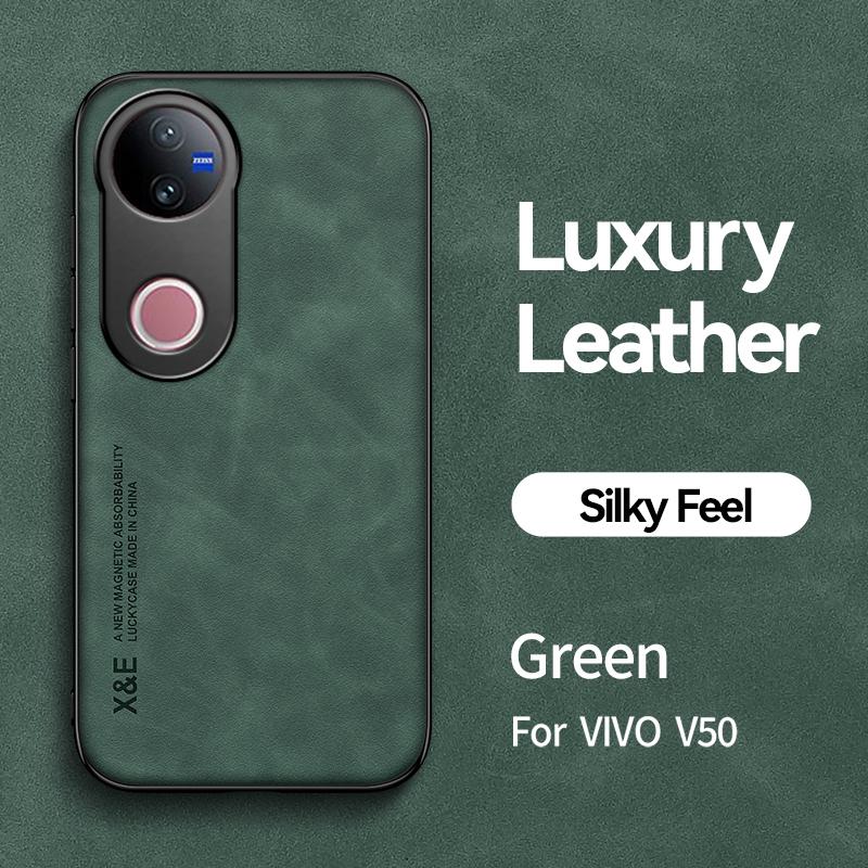 KEYSION Luxusní retro PU kožené pouzdro pro VIVO V50 5G Měkký silikon + PC nárazuvzdorný zadní kryt telefonu pro VIVO V50 5G