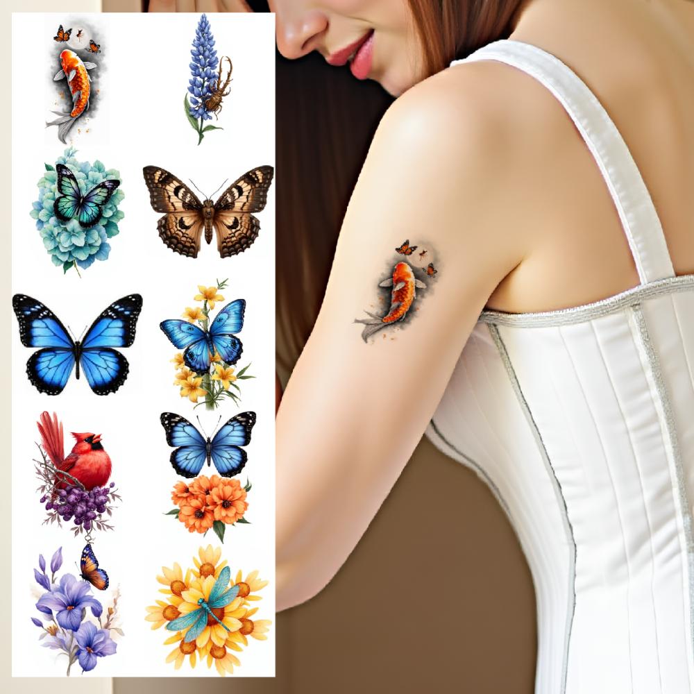 28 peças Tatuagem Temporária Adesivos de Tatuagem Temporária Veado Pavão Lótus Para Coxas Braços Masculino