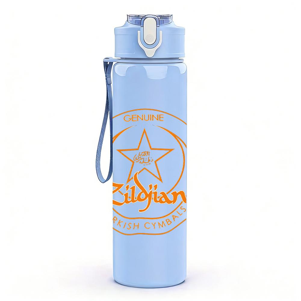 1PC Orange circular star emblem print 750ml colorful plastic sports water bottle leakproof pop lid with straw for outdoor office home use