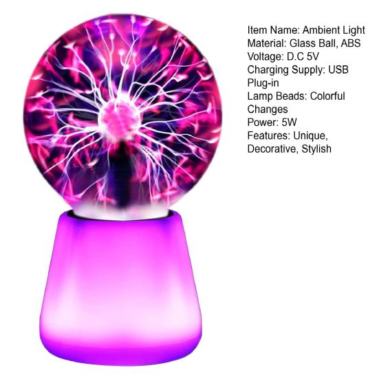 Ball Lightning Lamp with Touch Sensor Magic Ion Sphere Mood Light with Color-Changing Base Interactive Science Decor And Novelty Gift